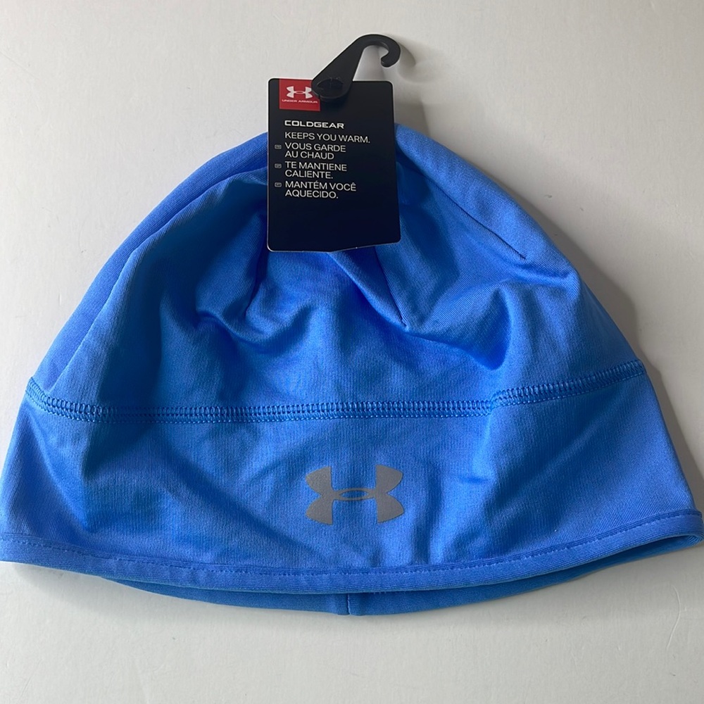 Under Armour No Breaks Coldgear Infrared Running Hat Beanie Pony Tail Blue